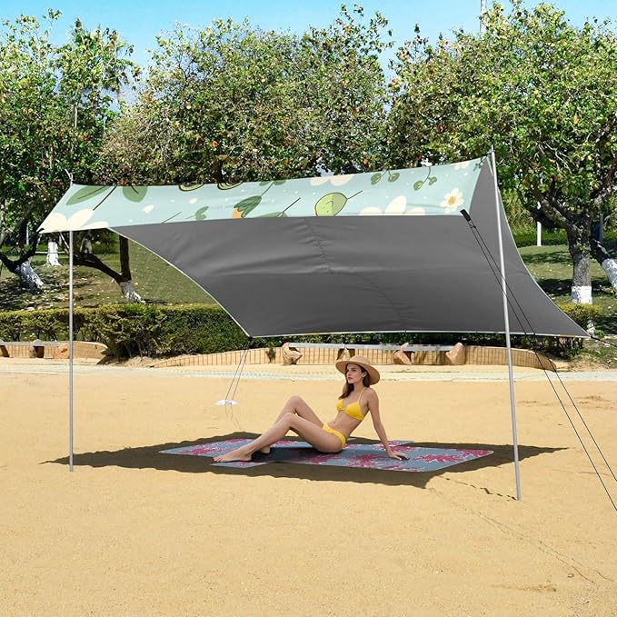 Cute Kawaii Frogs Beach Tent Sun Shelter 9.2' x 10.5' Beach Canopy with 4 Sandbags 4 Stability Poles Sand Shovels - Tent Canopy for Beach Camping Fishing Picnics