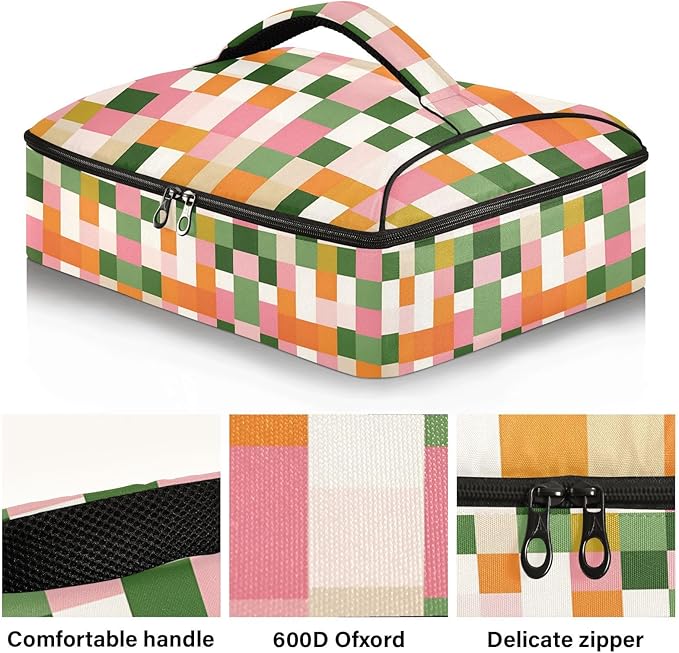 Casserole Carrier Cute Checkered Pattern PrintInsulated Casserole Carrier for Hot or Cold Food Thermal Lunch Tote for Potluck Parties Picnic Beach Fits 9 x 13 Inches Baking Dish