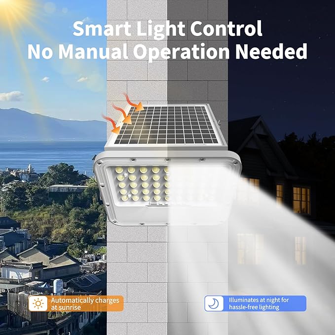 100W Solar Lights Outdoor 10000LM LED Automatic Light with 10000mAh Battery IP65 Waterproof Outside Solar Powered Security Flood Light and 8.2ft Cable with Remote Control for Pathway Patio &amp Yar