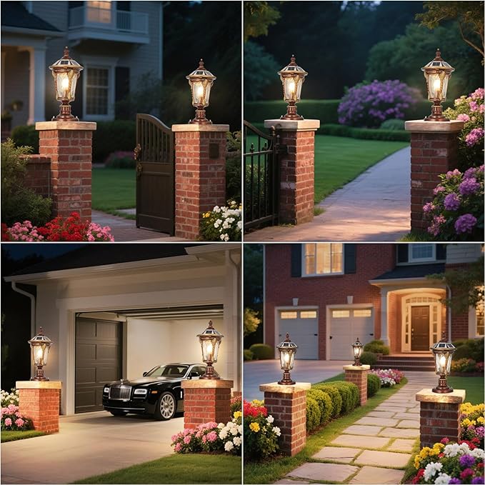 SLAWA Outdoor Solar Column Caps Lamps Modern Exterior Lamp Post Lights - Aluminum Glass Waterproof Deck Pillar Lights for Fence Entry Lawn Landscape Path