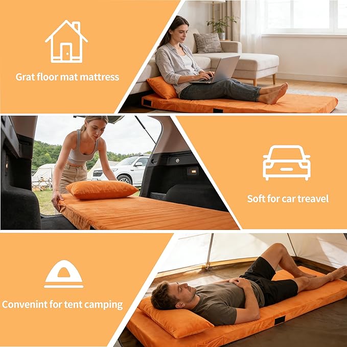 3 Inch Memory Foam Camping Mattress Pad Dual Layer Thick Sleeping Camp Mat for Sleepover Car Tent Portable Roll Up Mattress for Adults with Travel Bag