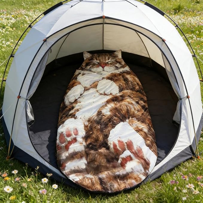 Adult Cat Pattern Envelope Sleeping Bag - Plush Cat Envelope Sleeping Bag for Adult - Plush Warm Washable Camping Blanket