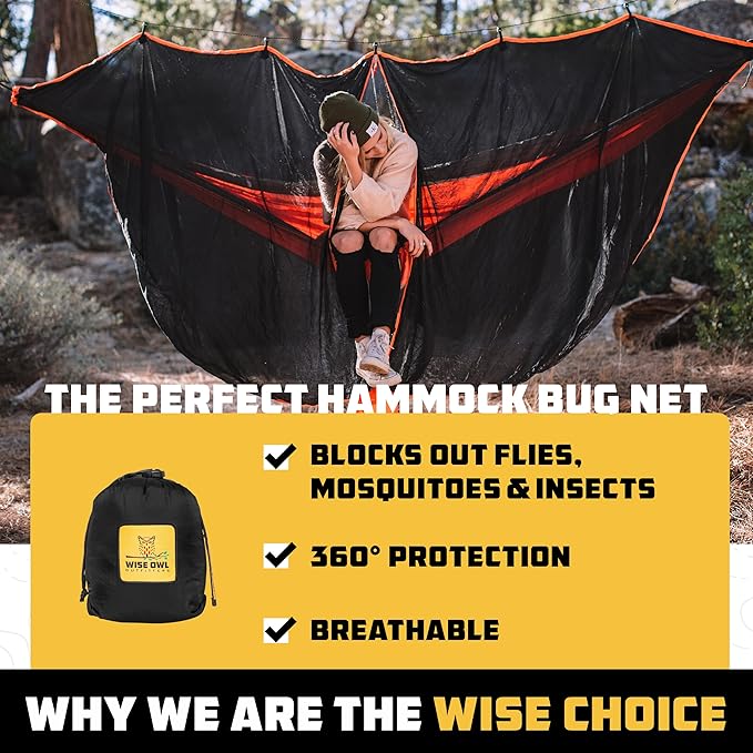 Wise Owl Outfitters Hammock Bug Net – Mosquito Net for Hammock Lightweight Bug Netting for Camping Hiking Backpacking Forest &amp Outdoor Use