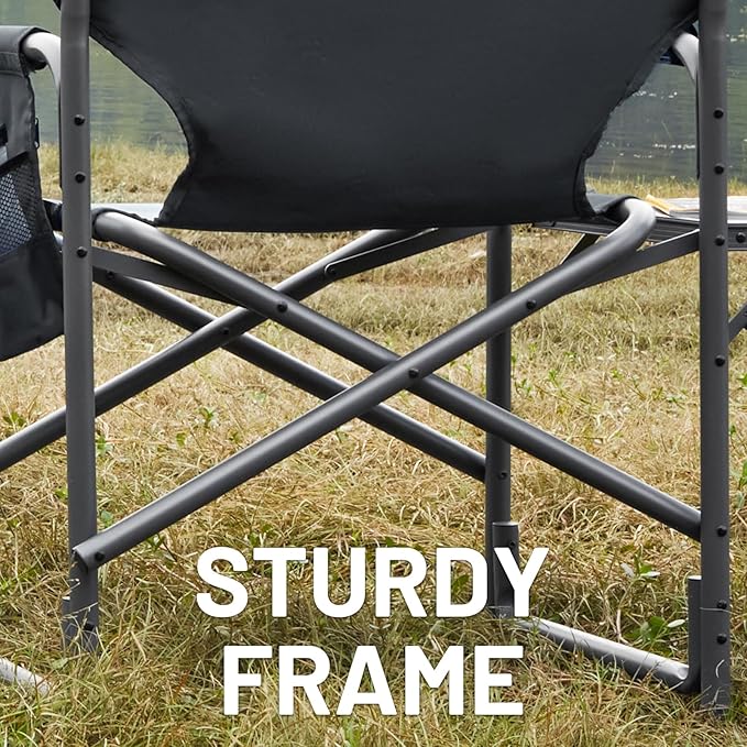 TIMBER RIDGE Lightweight Oversized Camping Chair Aluminum Directors Chair with Side Table for Outdoor Camping Lawn Picnic and Fishing Supports 400lbs Gray 2PCS