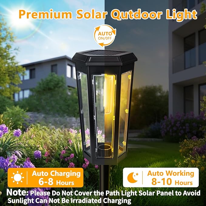 Solar Pathway Lights Outdoor 4 Pack Bright Solar Lights Outdoor Waterproof Bright Up to 10 Hrs Auto On/Off Garden Lights for Yard Landscape Driveway Walkway with 2 Lighting Modes