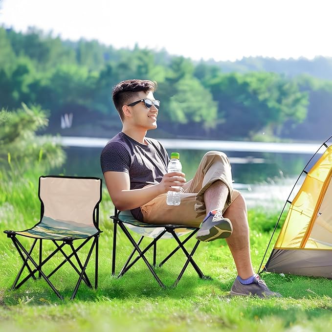 Green Mountain Portable Camping Chairs Folding Chair - Durable Oxford Fabric Lightweight Iron Frame Easy Fold Design - Ideal for Outdoor Activities Camping Fishing and Travel