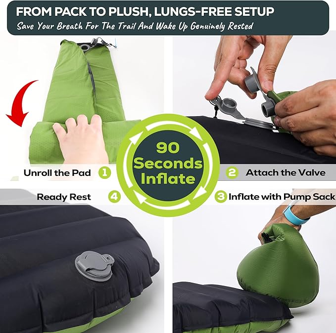 Gear Doctors ApolloAir 5.2 R-Value [25oz] Ultralight Insulated Inflatable Camping Sleeping Pad — Backpacking Sleeping Pad — Camping Mattress Compact Lightweight for Hiking—Air Mattress for Backpacking
