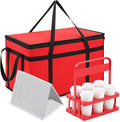 Insulated Food Delivery Bag Pizza Cooler Bag with Hard Bottom &amp Drink Carrier Thermal Hot Cold Grocery Tote for Food Delivery Travel Shopping and Catering(Red23 x 15 x 14 Inch)