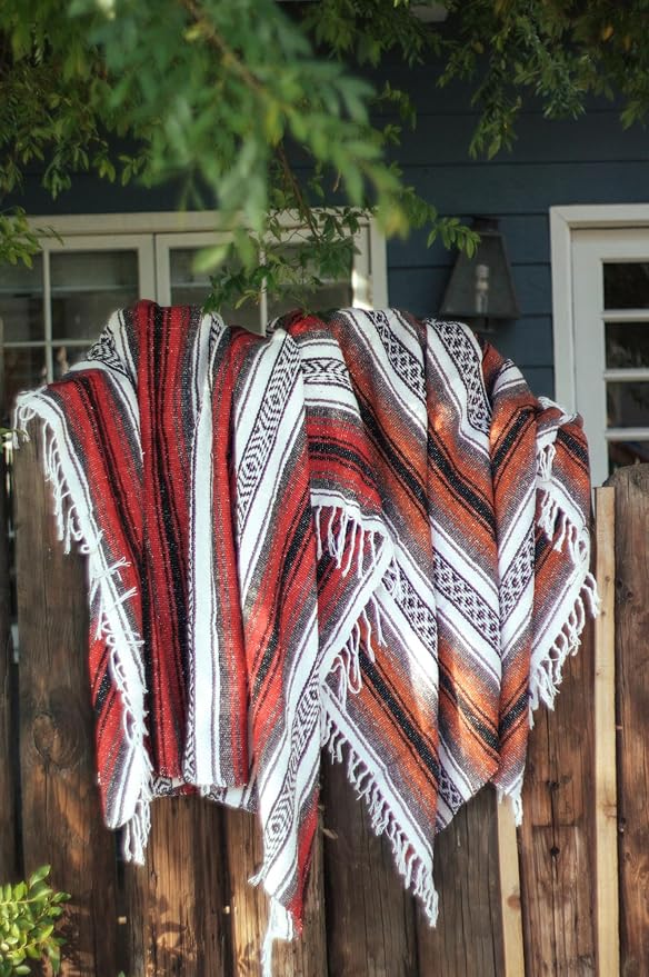 Del Mex Classic Mexican Blanket Large Authentic Woven Falsa Throw (70x50) Artisan Southwest Décor for Beach Yoga Outdoors (Terracotta)