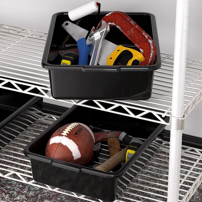 13 L 12-Pack Commercial Bus Boxes Plastic Bus Tubs 17.44 L x 13.03 W Open Top Storage Tote Black