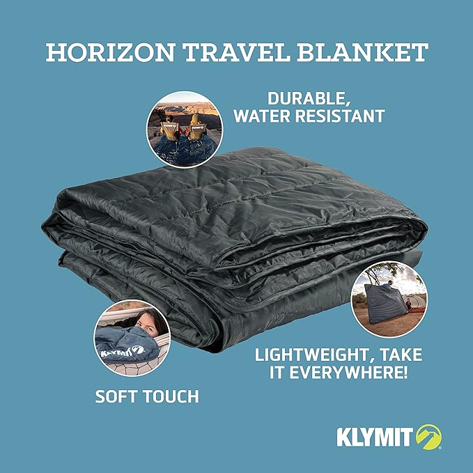 Klymit Horizon Travel Packable Camping Blanket and Comforter Blue/Black
