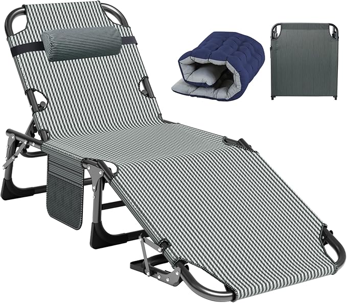 ABORON Heavy Duty Tanning Chair 5-Gear Outdoor Folding Chaise Lounge Chair with CushionPortable Beach Lounge Chair for Outdoor Sunbathing Patio Pool Lawn Deck Poolside