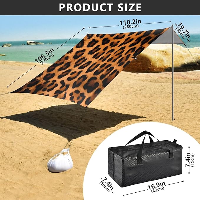 Leopard PrintCamping Sun Shelters 9.2 x 10.5 FT Beach Canopy Tent Sun Shade with Carrying Bag for Camping Trips Fishing Backyard Fun or Picnics 21341200