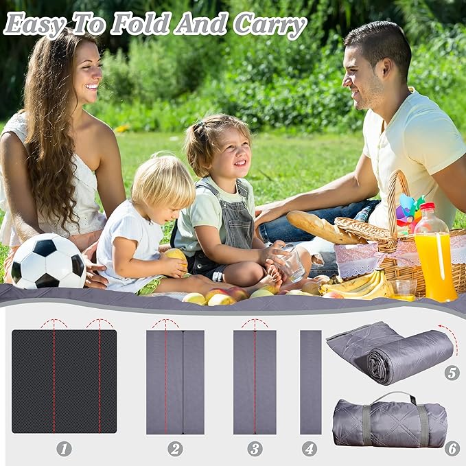 Waterproof Picnic Blanket 80 * 60 in Portable with Carry Strap for Beach Mat or Family Outdoor Camping Party Park Blanket for Grass Park Hiking Travel