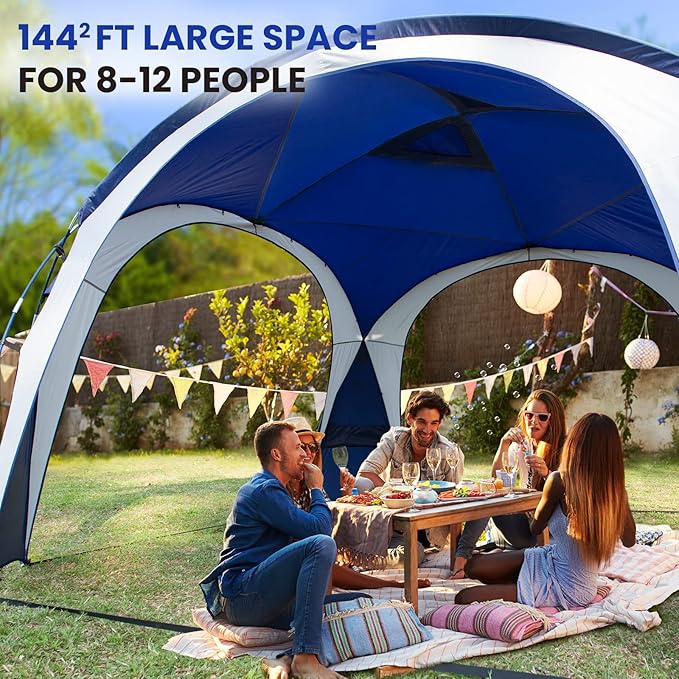 UNP Easy Beach Tent Pop Up Canopy UPF50+ Tent with Side Wall Ground Pegs and Stability Poles Sun Shelter Rainproof Waterproof for Camping Trips Backyard Fun Party Or Picnics