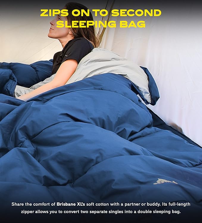 NOMAD Brisbane XL Cotton Blanket Sleeping Bag for Tall Campers 220cm Length 100% Cotton Lining for Summer Camping