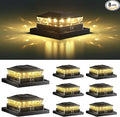 Solar Post Cap Light 8 Packs Waterproof Solar Powered Fence Light 4x4 IP65 Black Outdoor Post Solar Lights for Deck Garden &amp Patio Lights for 3.5x3.54x45x5 Wood &amp Vinyl Posts Warm White Li