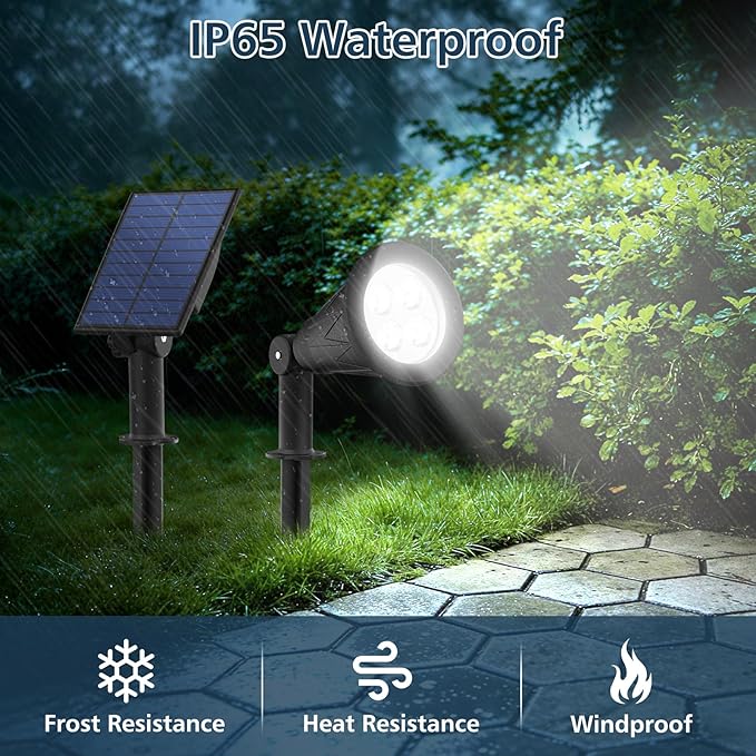 T-SUNUS Christmas Solar Powered LED Spot Light White 6000K Separated Panel with 9.8ft Cable IP65 Waterproof Spotlights Outdoor Landscape Garden Lights for Flag Patio Yard Driveway Halloween 2 Pack