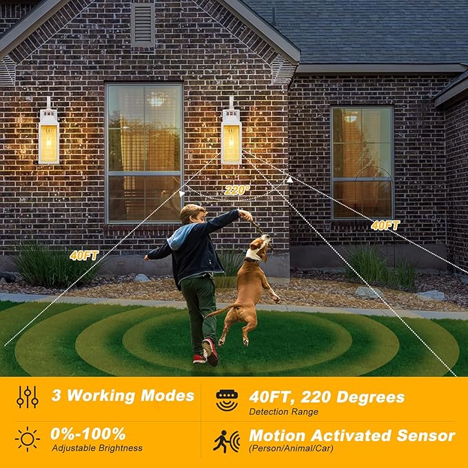16 Motion Sensor Outdoor Wall Lights 2 Pack - White Dusk to Dawn Outdoor Lighting Wall Mount Modern Exterior Light Fixtures Waterproof Outside Lamps for House Garage