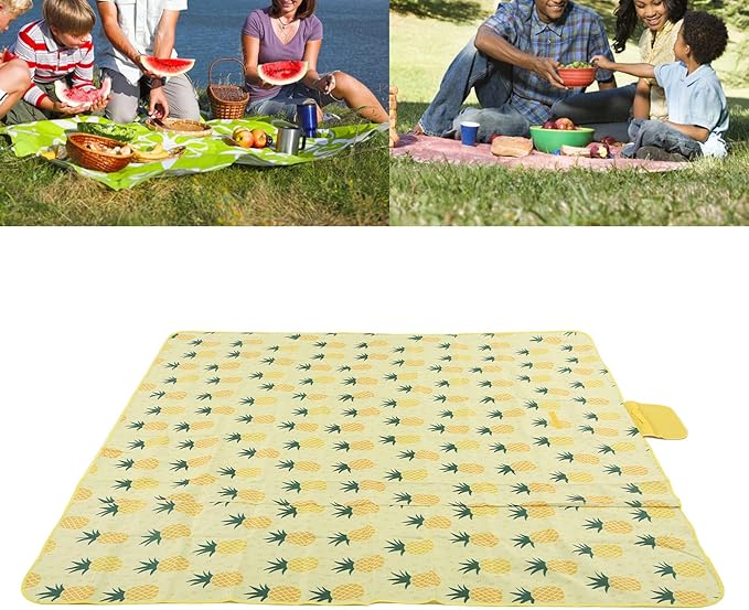 Picnic Blanket Oxford Cloth Rectangle Moistureproof Foldable Mat Camping Blanket Large Size 195x200cm Durably 3 Layer Material Aluminum Film Backing for Heat Insulation (Fruit)