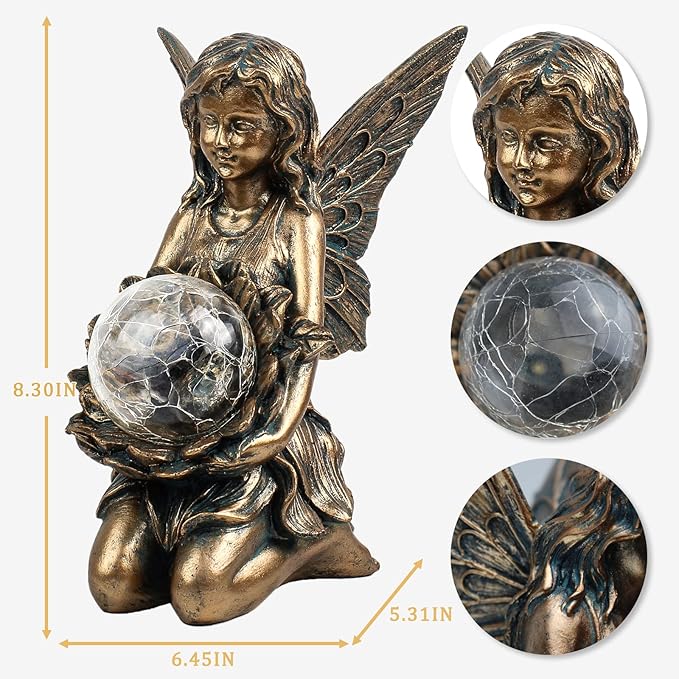 Garden Statues Outdoor Flower Fairy DecorSolar Powered Outdoor Resin Statues-Patio Lawn Yard Porch Funny Fairies Ornaments Figurines for Outside Garden Gifts8.31 Inches Tall