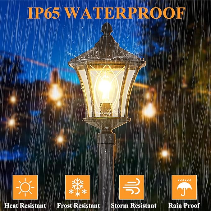 Outdoor Lamp Post Lights with Outlet Dusk to Dawn Pole Lamp with Patterned Glass Aluminum Waterproof Outside Street Light with Plug Hardwired Black Light Pole for Backyard Garden Driveway