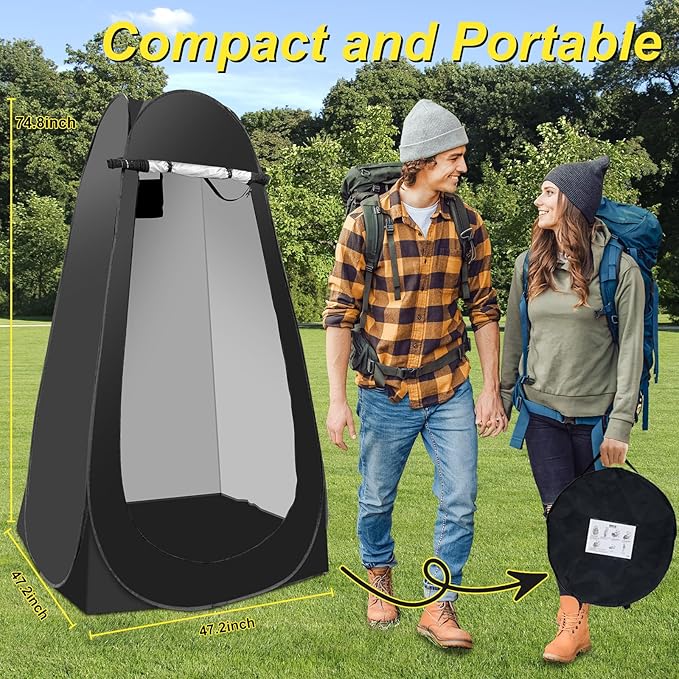 Pop Up Shower Tent for Camping Portable Outdoor Privacy Shower Tent with 6000mAh Rechargeable Shower