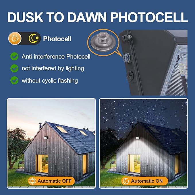 150W LED Wall Pack Light with Photocell 4Pack 4000/5000/6500K 3CCT 80/100/120/150W Selectable LED Security Flood Commercial Outdoor Wall Lights for Parking Lot Barn Warehouses 100-277V ETL Listed