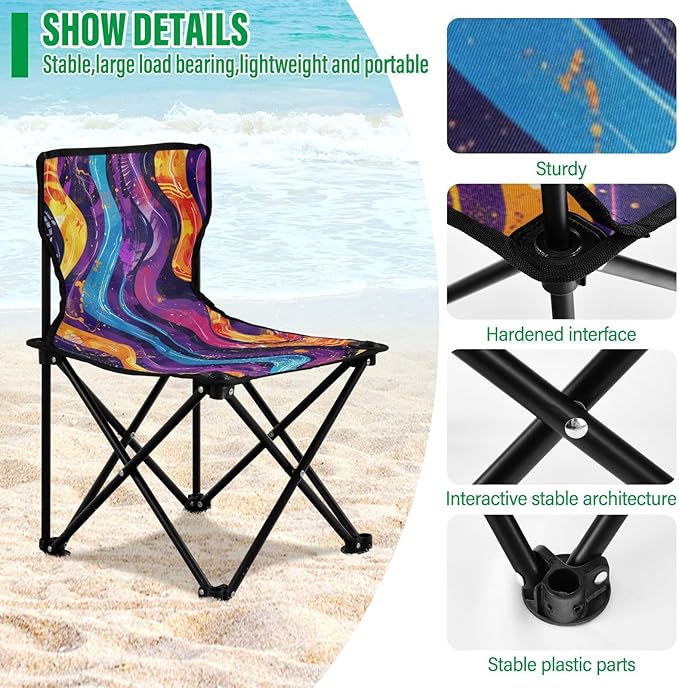 Abstract Colorful Rainbow Collapsible Portable Chairs for Adults Ultra Lightweight Ultralight Camp Chair with Carrying Bag Lawn Chair for Camp Lawn