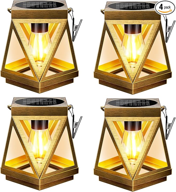 KOOPER Solar Lanterns Outdoor Waterproof 4 Pack Upgraded Metal Hanging Solar Lights Outdoor Lantern Decorative Bright Bronze Hanging Lanterns for Yard Patio Table Pathway Garden Decor