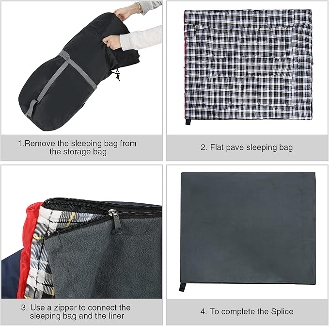 REDCAMP Cotton Flannel Sleeping Bag for Camping Backpacking Adults Cold Weather Envelope Sleeping Bags with 2/3/4/6lbs Filling