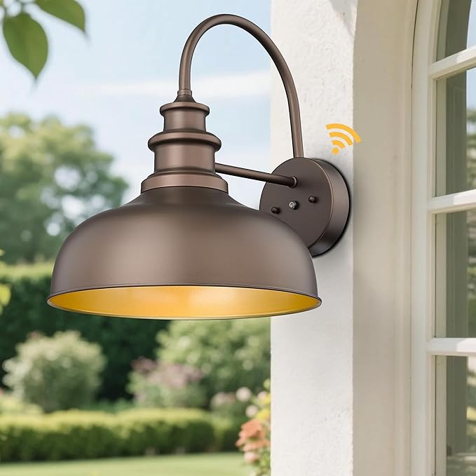 Bestshared 14 Inch Dusk to Dawn Outdoor Barn Lights Farmhouse Outdoor Wall Sconce Industrial Exterior Wall Lighting Fixture Vintage Porch Lantern Lamp for PatioGarageFront Doo(ORB+Gold 14-2Pack)