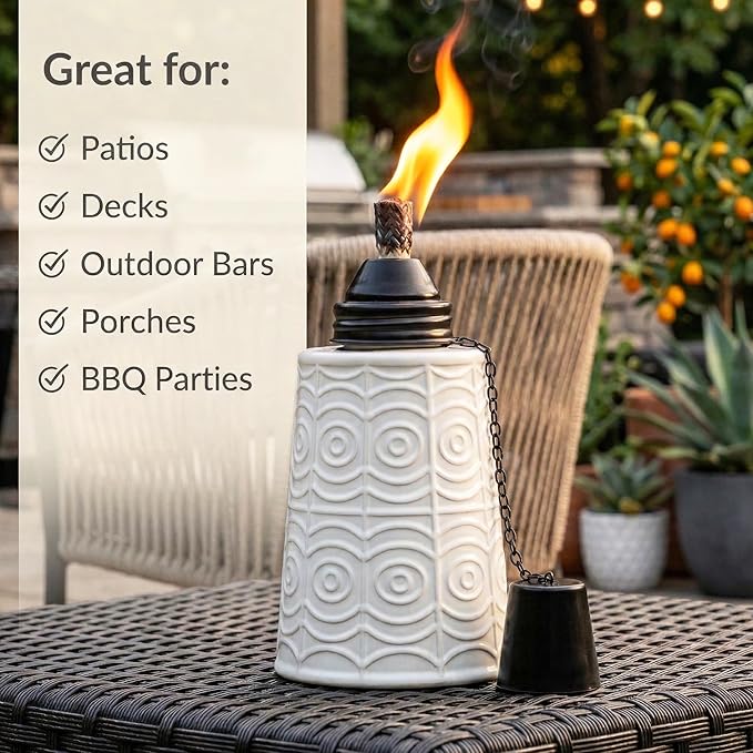 Seraphic Citronella Table Top Torches for Outdoor Patio 16oz Decorative Glass Torch Citronella Candles for Outside Deck Garden Parties Set of 3 White