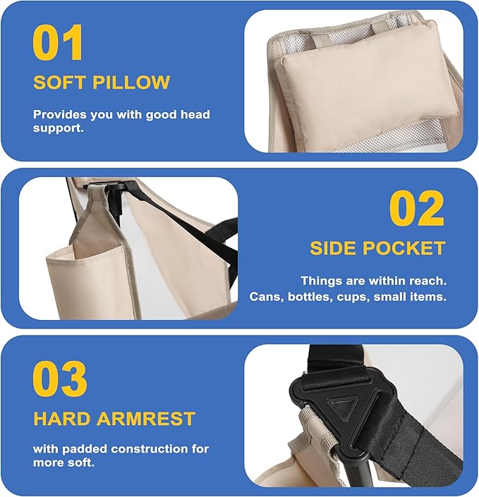 Hammock Camping Chair Portable Chairs with Pillow Cup Holder and Carry Bag Lightweight Foldable Chair for Outside Camping Hiking Travel Beach and Sports (Khaki)