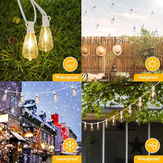 Brightever Outdoor String Light 25 FT ST38 Patio Lights with 13 Edison Bulbs Waterproof Connectable Hanging Lights for Backyard Porch Balcony Party Christmas Decor E12 Socket Base White