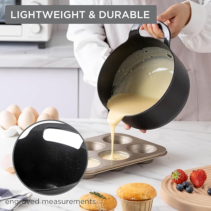 COOK WITH COLOR Nesting Plastic Mixing Bowl Set with Pour Spouts and Handles Black Speckled 4 Piece Non-Slip