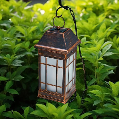 15.5 Solar Lantern Outdoor Waterproof Glass Flickering Flame Solar Lanterns Hanging Metal Lantern Decorative for Patio Front Porch Garden Backyard Tabletop Party Decoration