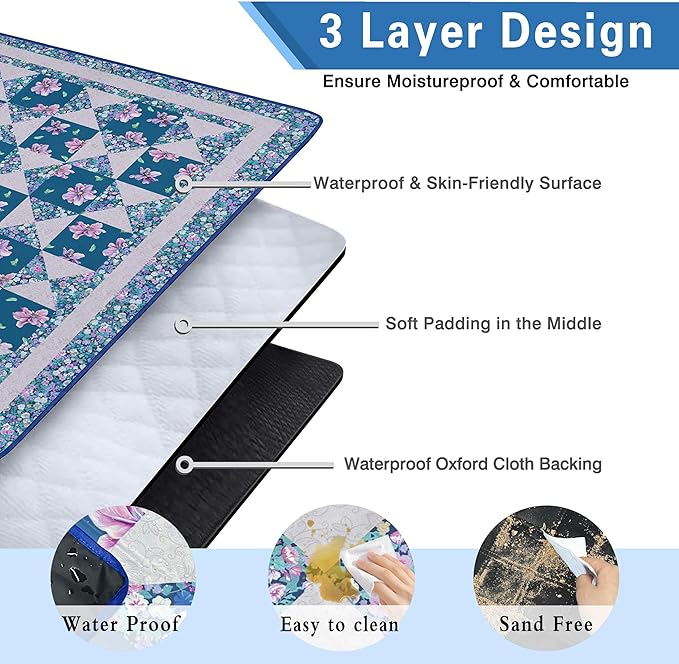 Extra Large Picnic Blankets Waterproof Foldable (60x 80) Beach Blanket Waterproof Sandproof3-Layer Thicking Mat Outdoor Packable Camping Blanket