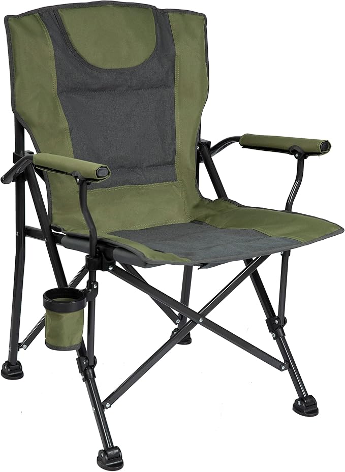 Backyard Expressions Luxury Heated Portable Camp Chair - Green/Grey - Great for Camping Sports and The Beach