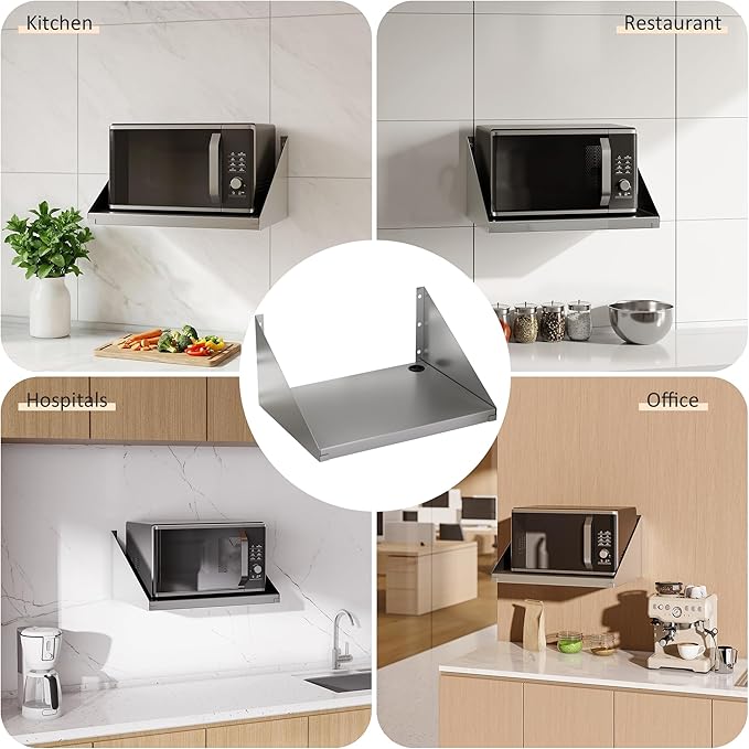 18x24 Stainless Steel Microwave Shelf 200 LB Heavy Duty Metal Wall Mount Floating ShelvingCommercial Microwave Rack for Kitchen Restaurant Bar Home Hotel and Office