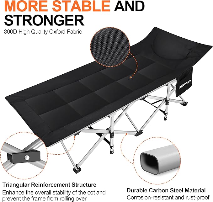 Camping cots for AdultsCots for SleepingCushion and Pillow Camping Tent cotHigh Weight Capacity Compact Storagewith Carry BagIdeal for Outdoor Camping Office useNapping Beach Trips