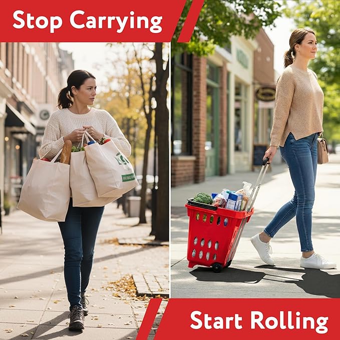 dbest products GoCart Red Grocery Cart Shopping Laundry Basket on Wheels