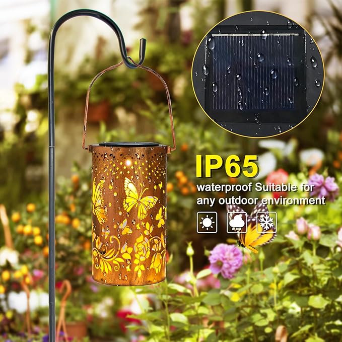 Butterfly Solar Lanterns Outdoor Hanging Hollowed-Out Metal Waterproof LED Garden Decor Light for Patio Yard Pathway Lawn Front Porch Christmas Thanksgiving Birthday Gifts for Women Mom Grandma