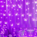 Purple Butterfly Curtain Fairy Lights USB Plug in120 LED 8 Modes 20FT Firefly Twinkle Icicle String Lights with Remote Timer Waterproof for Halloween Bedroom Christmas Wedding Party Dorm