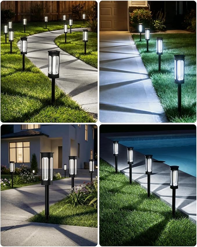 Solar Pathway Lights Outdoor 6 Pack Upgraded Brighter 6 Inch extended filament Solar Garden Lights Waterproof Up to 15 Hrs Lighting for Yard Garden Walkway Driveway Landscape Patio Decor （White）