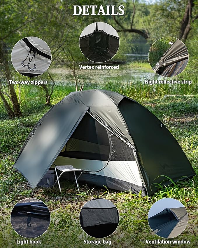 MC TOMOUNT Backpacking Tent 1-2 Person Waterproof Lightweight Double Layer Free-Standing Aluminum Pole for Outdoor Camping Hiking 4 Season