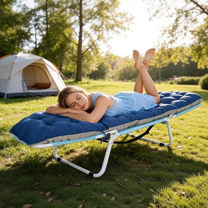ABORON Folding Camping Cot with Mat &amp Face/Arm Hole for Adults Portable Sleeping Bed for Outdoor Camping and Travel Comfortable &amp Easy to Set Up