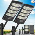 Solar Lights Outdoor Waterproof–6500K LED Street Lights with Motion Sensor &amp Remote Dusk to Dawn Flood Lights Wide Angle Illumination Solar Parking Lot Lights for Yard Patio Garage (2 Pack)