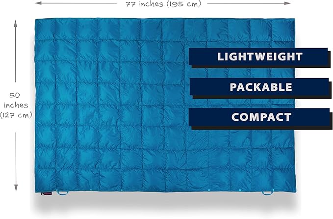 Get Out Gear Down Camping Blanket - Puffy Packable Lightweight and Warm | Ideal for Outdoors Travel Stadium Festivals Beach Hammock | 650 Fill Power Water-Resistant Backpacking Quilt