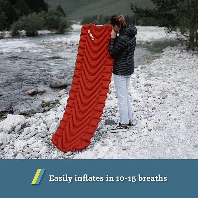 KLYMIT Insulated Static V Inflatable Sleeping Pad | Comfortable Lightweight Easy to Inflate Portable Air Bed Mattress for Camping Backpacking and Hiking — Red